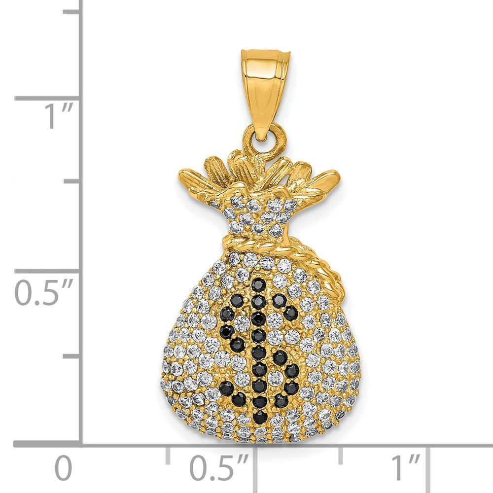 10k Yellow Gold 10K Black and Clear CZ Micro Pave Money Bag Pendant