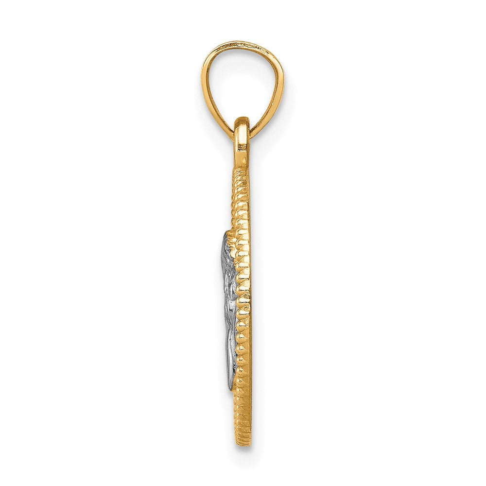 10k Yellow w/Rhodium Polished and Textured Angel Pendant