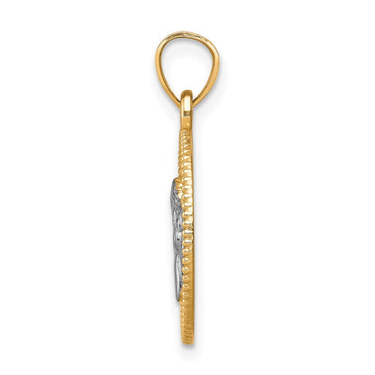 10k Yellow w/Rhodium Polished and Textured Angel Pendant