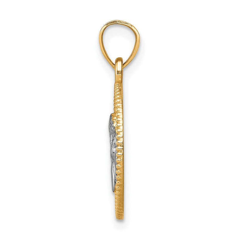 10k Yellow w/Rhodium Polished and Textured Angel Pendant