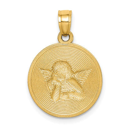 10k Yellow w/Rhodium Polished and Textured Angel Pendant