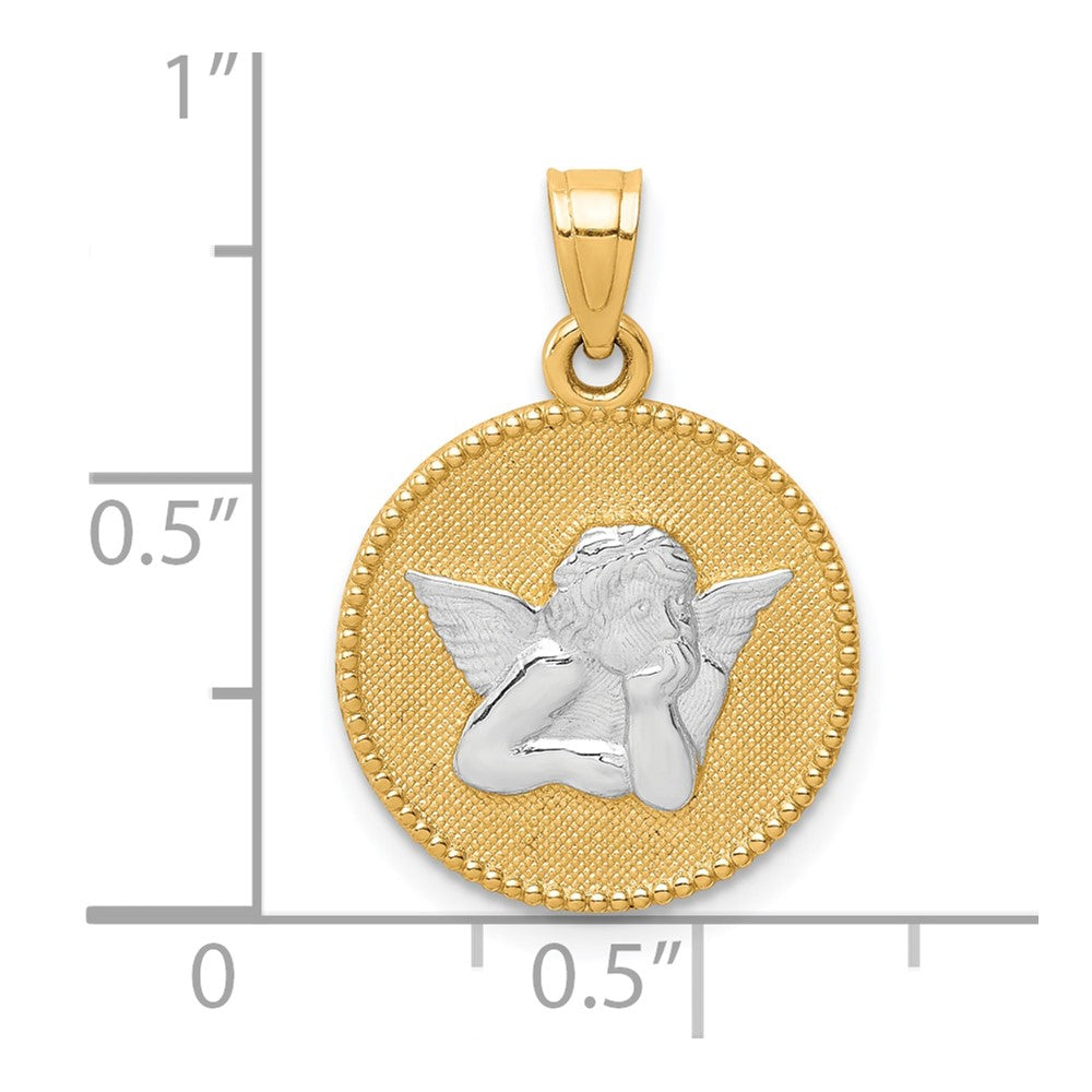 10k Yellow w/Rhodium Polished and Textured Angel Pendant