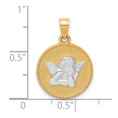 10k Yellow w/Rhodium Polished and Textured Angel Pendant
