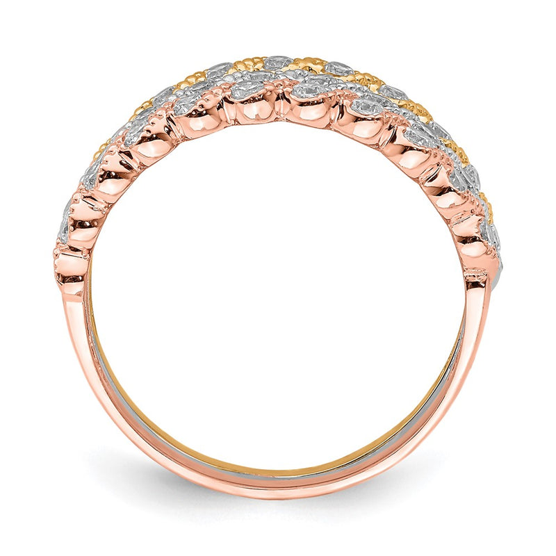 10K Tri Color 10K Tri-Color Set Of Three Stackable Cz Rings