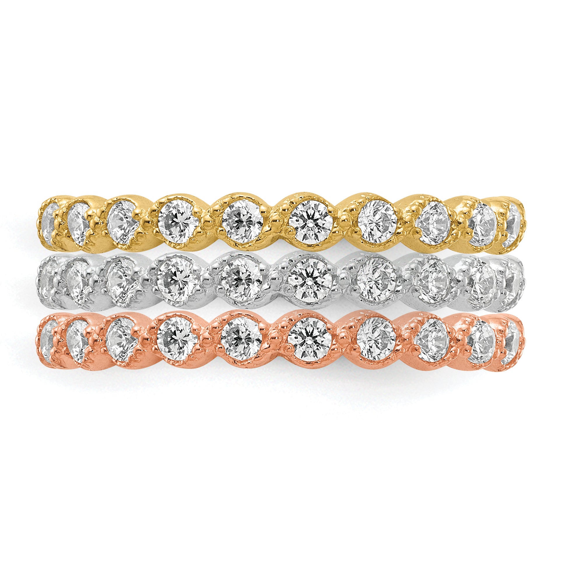 10K Tri Color 10K Tri-Color Set Of Three Stackable Cz Rings