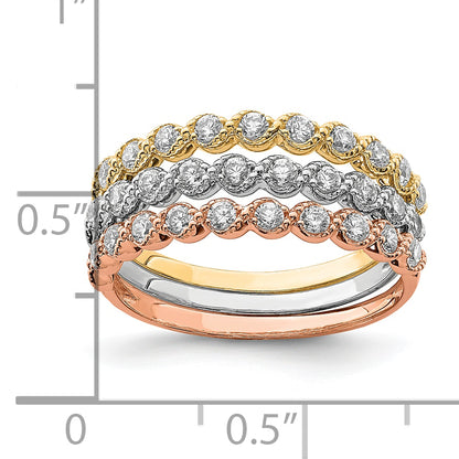 10K Tri Color 10K Tri-Color Set Of Three Stackable Cz Rings