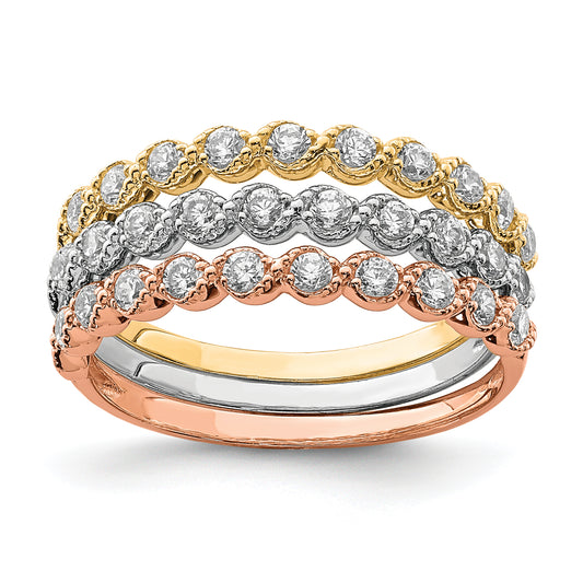 10K Tri Color 10K Tri-Color Set Of Three Stackable Cz Rings