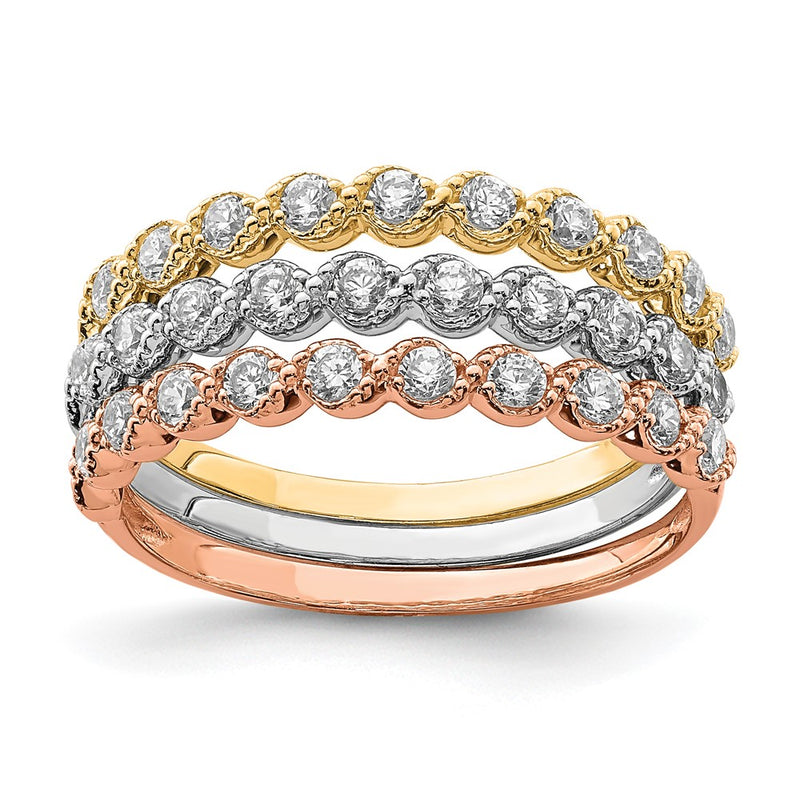 10K Tri Color 10K Tri-Color Set Of Three Stackable Cz Rings