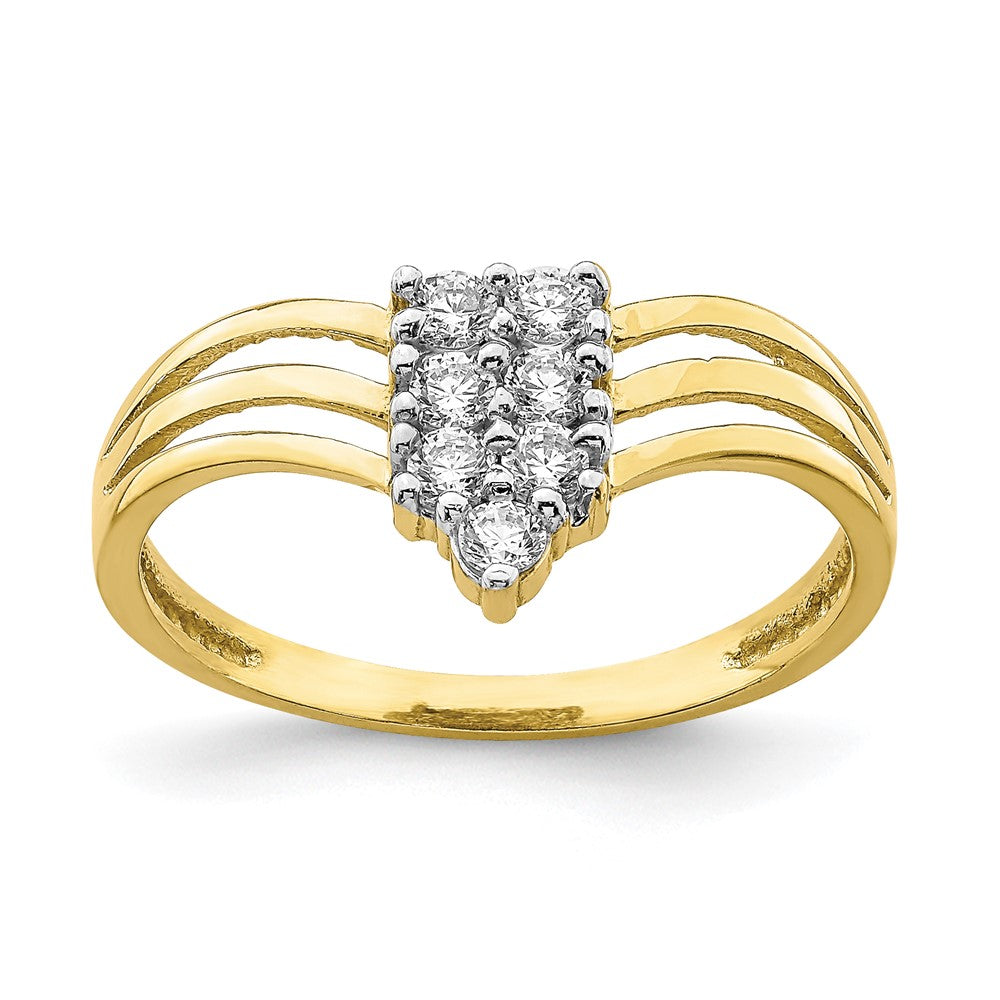 10K Yellow Gold Cz 3 Line Ring (Size 6.75 Only)