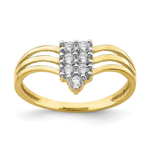 10K Yellow Gold Cz 3 Line Ring (Size 6.75 Only)
