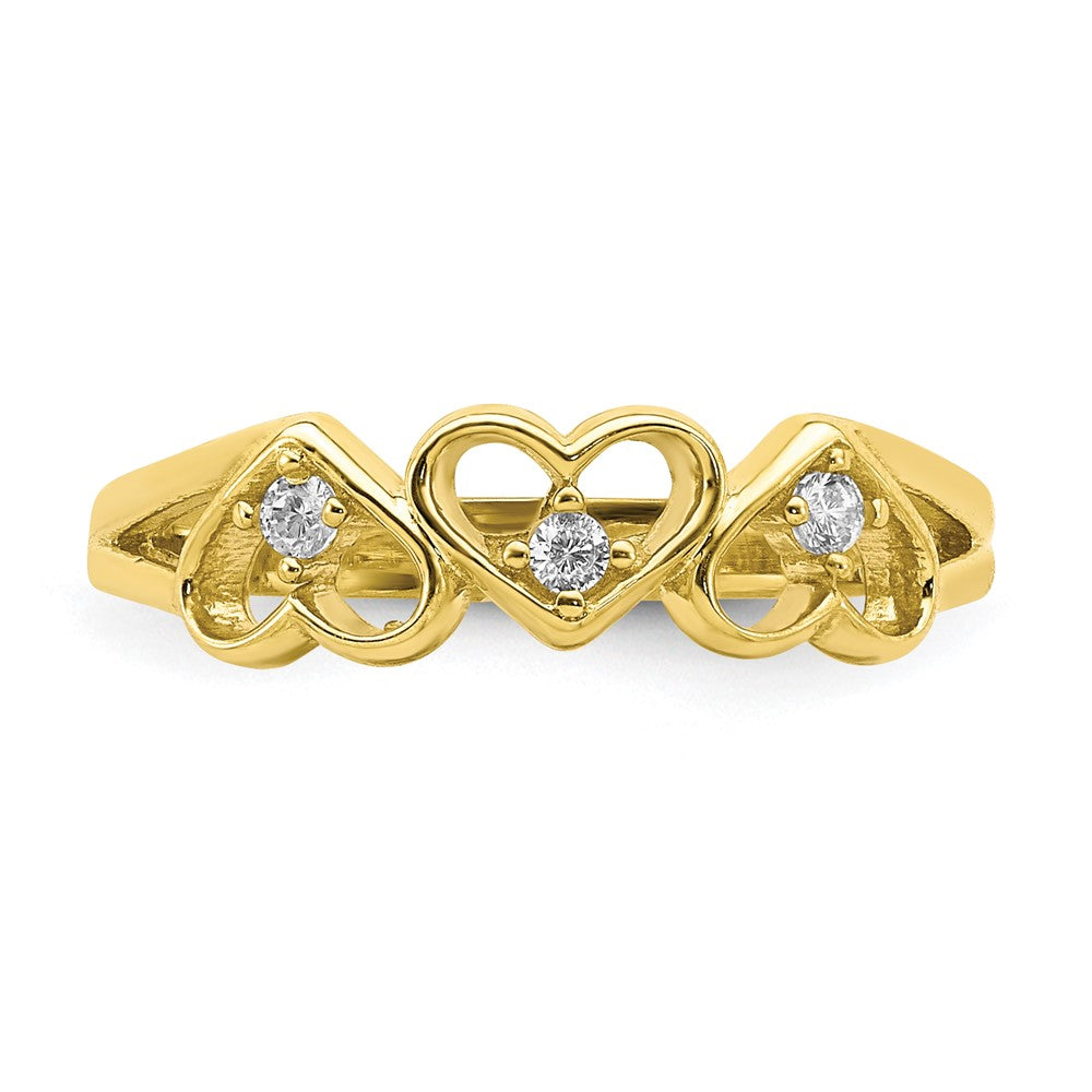 10K Yellow Gold 10K Cz 3-Heart Child'S Ring