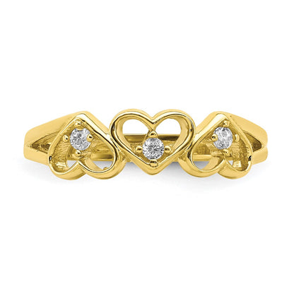 10K Yellow Gold 10K Cz 3-Heart Child'S Ring