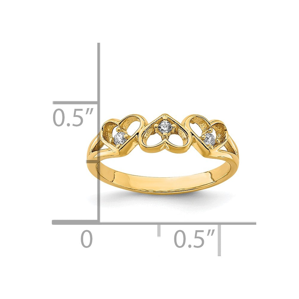 10K Yellow Gold 10K Cz 3-Heart Child'S Ring