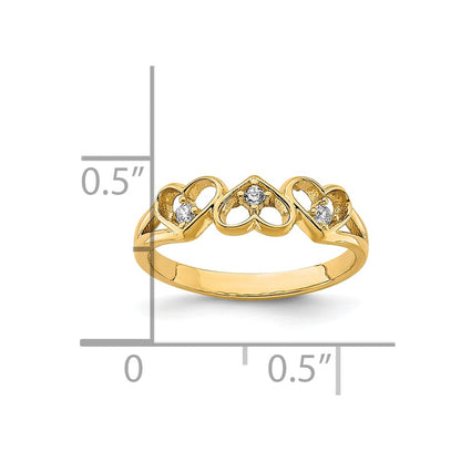 10K Yellow Gold 10K Cz 3-Heart Child'S Ring