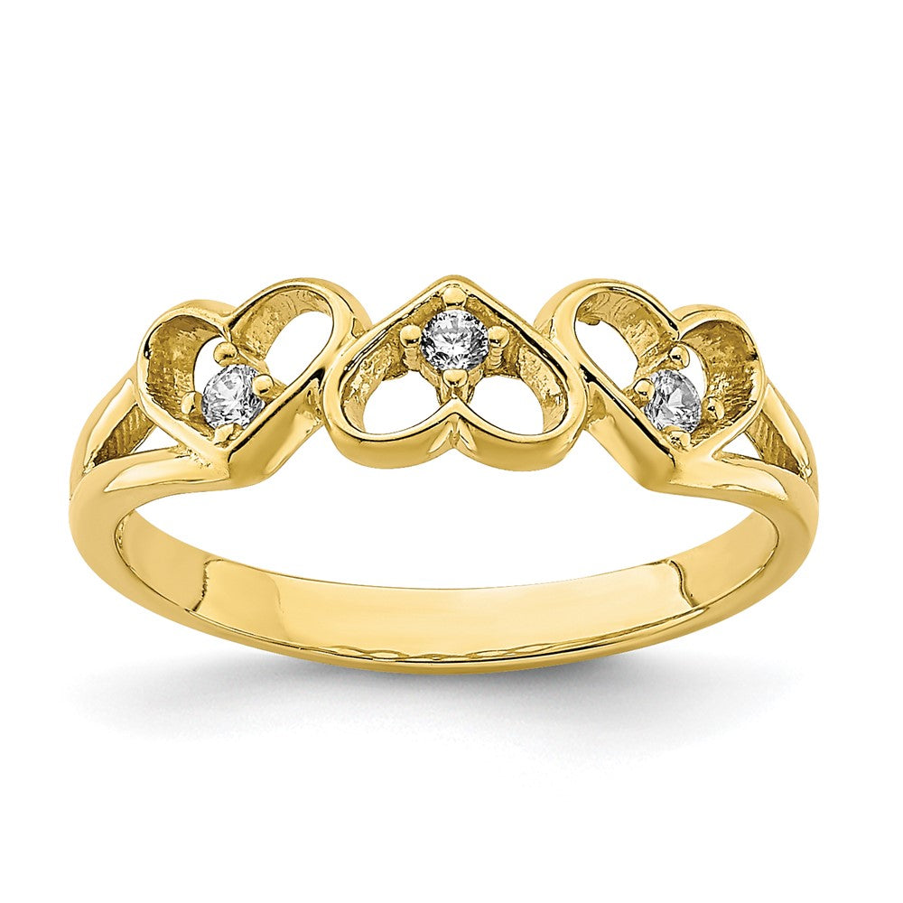 10K Yellow Gold 10K Cz 3-Heart Child'S Ring