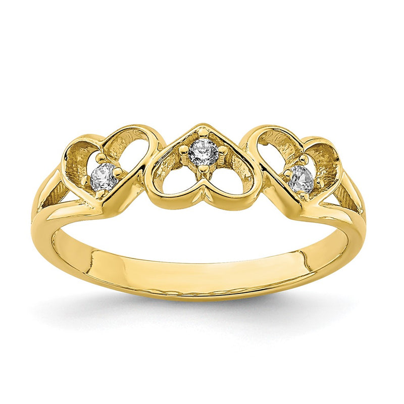 10K Yellow Gold 10K Cz 3-Heart Child'S Ring