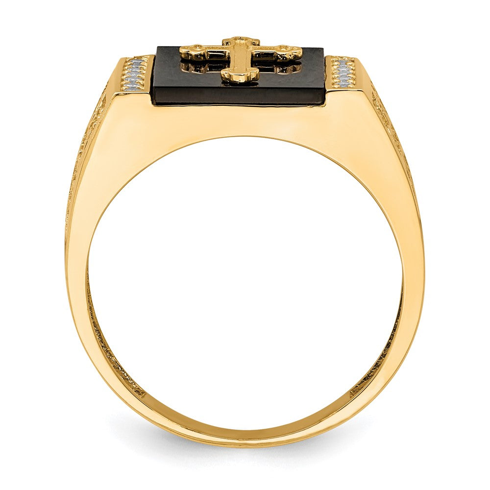 10K Yellow Gold 10K Cz And Onyx Cross Men'S Ring