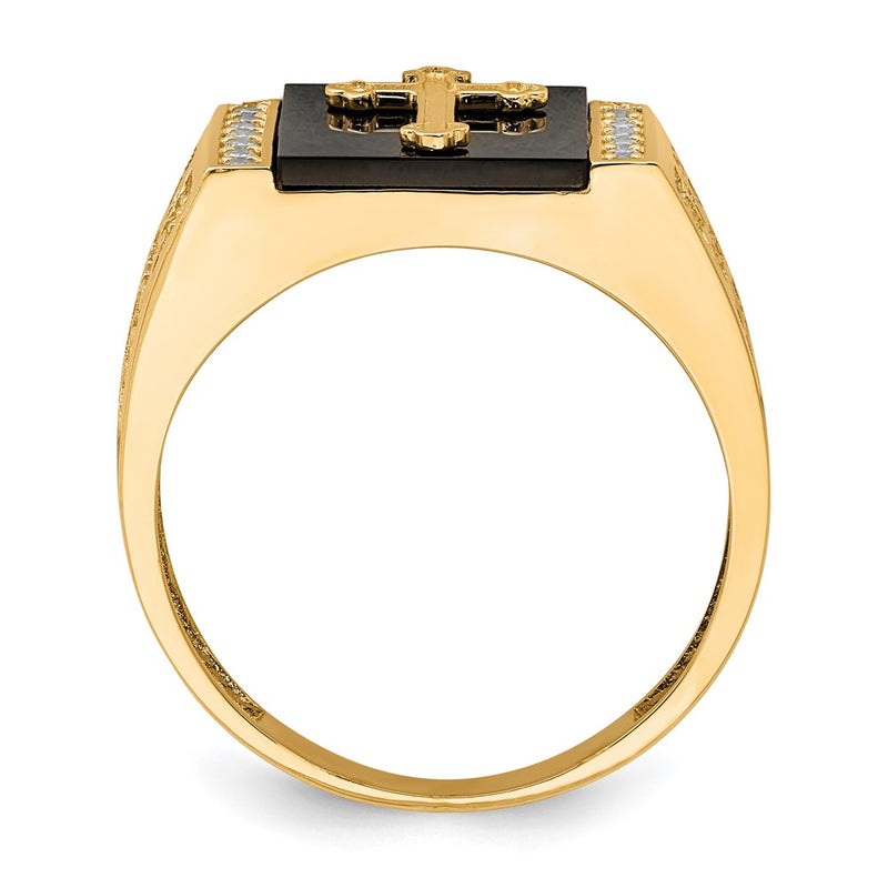 10K Yellow Gold 10K Cz And Onyx Cross Men'S Ring