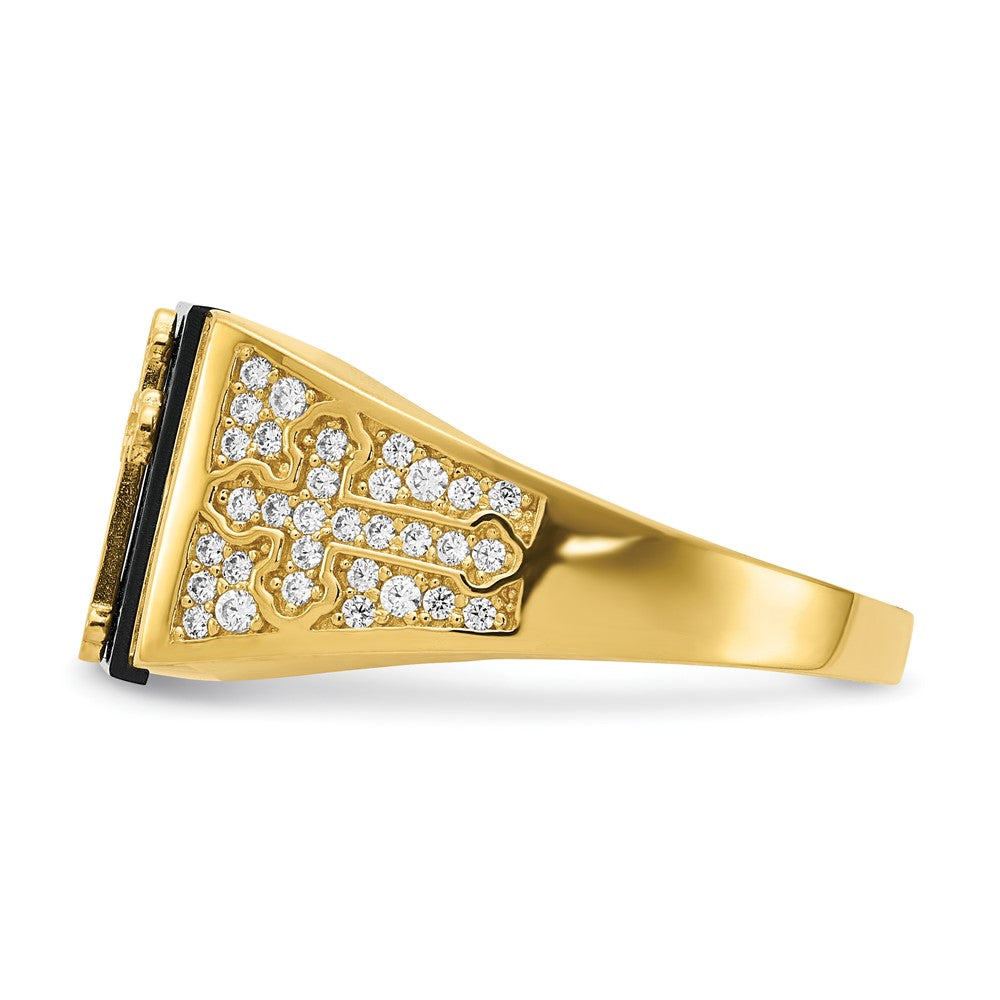 10K Yellow Gold 10K Cz And Onyx Cross Men'S Ring