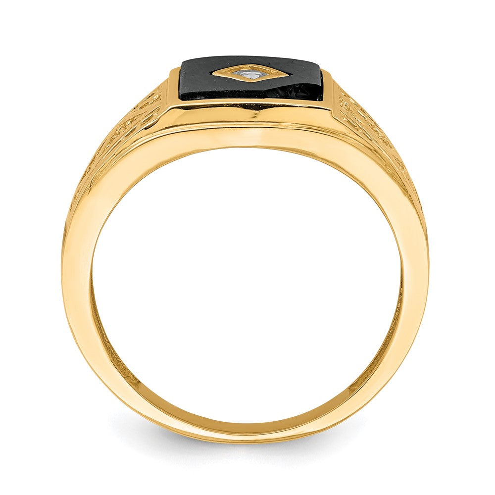 10K Yellow Gold 10K Cz And Onyx Men'S Ring