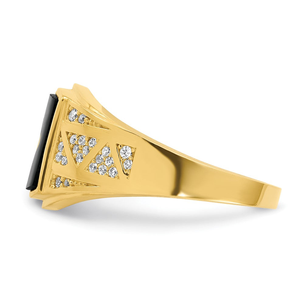 10K Yellow Gold 10K Cz And Onyx Men'S Ring