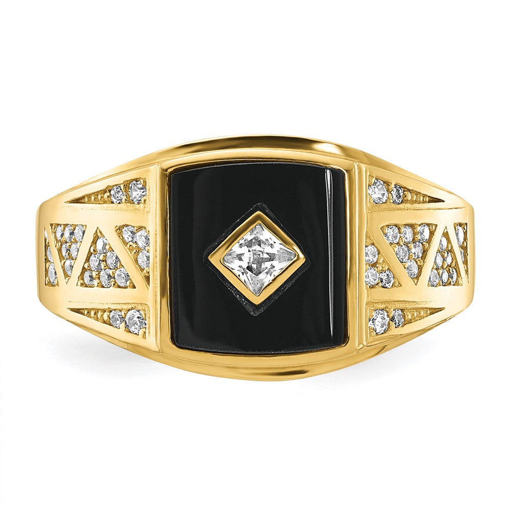 10K Yellow Gold 10K Cz And Onyx Men'S Ring