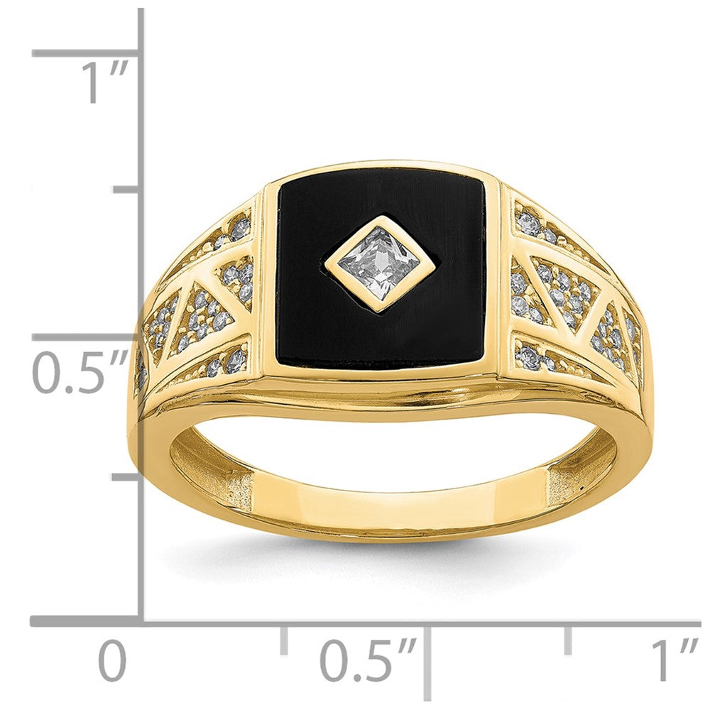 10K Yellow Gold 10K Cz And Onyx Men'S Ring