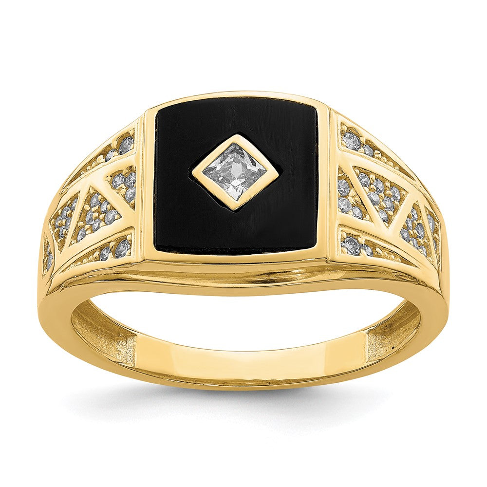 10K Yellow Gold 10K Cz And Onyx Men'S Ring