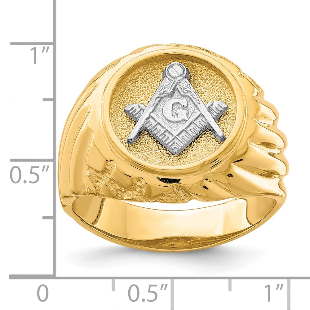 10K Two-tone Gold Men's Polished and Textured Masonic Ring