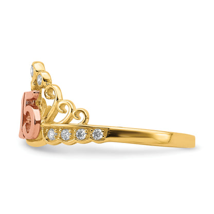 10K Two-Tone 10K Two-Tone Cz 15 Crown Ring