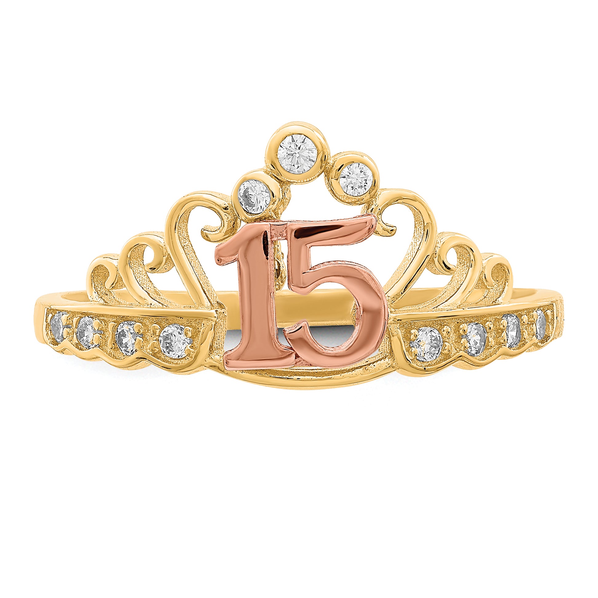 10K Two-Tone 10K Two-Tone Cz 15 Crown Ring