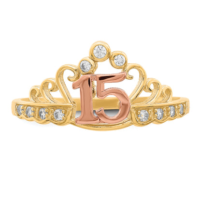 10K Two-Tone 10K Two-Tone Cz 15 Crown Ring