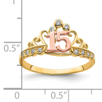 10K Two-Tone 10K Two-Tone Cz 15 Crown Ring
