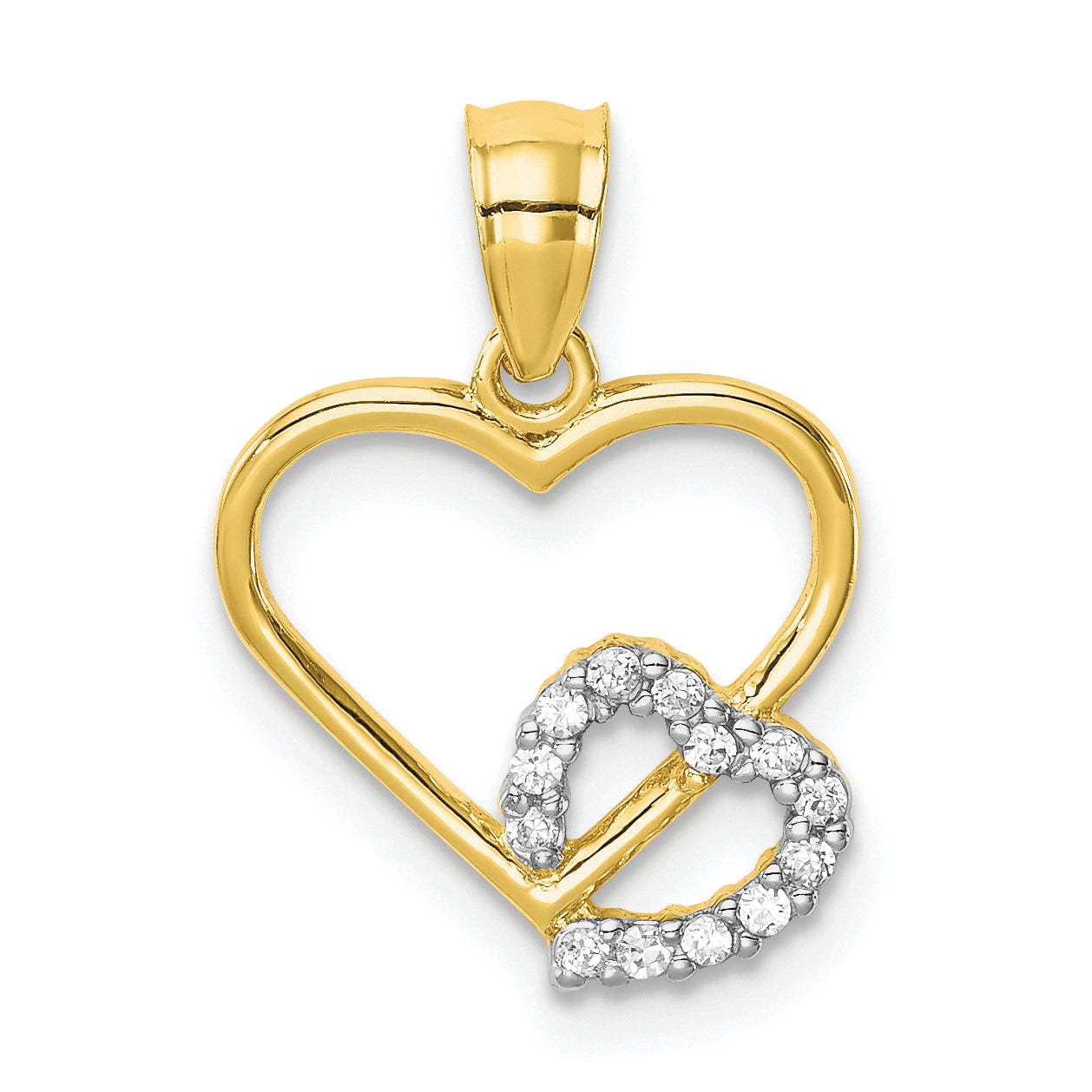 10k Yellow Gold 10K CZ Heart in Heart Pendant