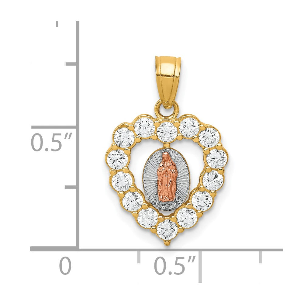 10k Two-tone 10K Two-Tone W/White Rhodium CZ Guadalupe Heart Pendant