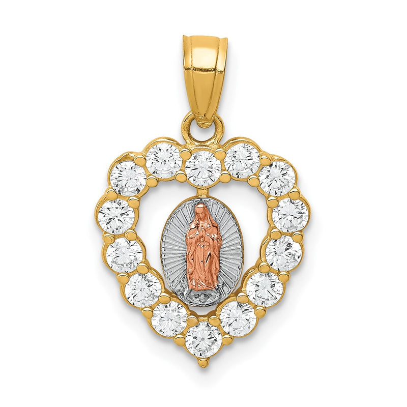 10k Two-tone 10K Two-Tone W/White Rhodium CZ Guadalupe Heart Pendant