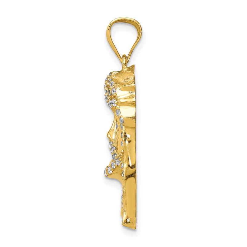 10k Yellow Gold 10K CZ Micropave Jesus Face Pendant