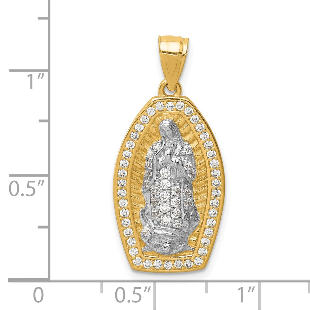 10k Yellow w/Rhodium 10K w/Rhodium CZ Micropave Guadalupe Pendant