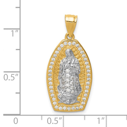 10k Yellow w/Rhodium 10K w/Rhodium CZ Micropave Guadalupe Pendant