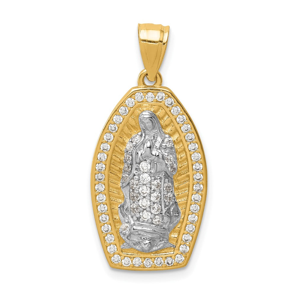 10k Yellow w/Rhodium 10K w/Rhodium CZ Micropave Guadalupe Pendant