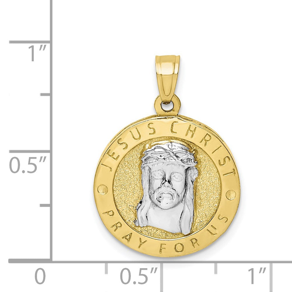 10k Yellow Gold w/Rhodium Reversible Jesus and Praying Hands Medal