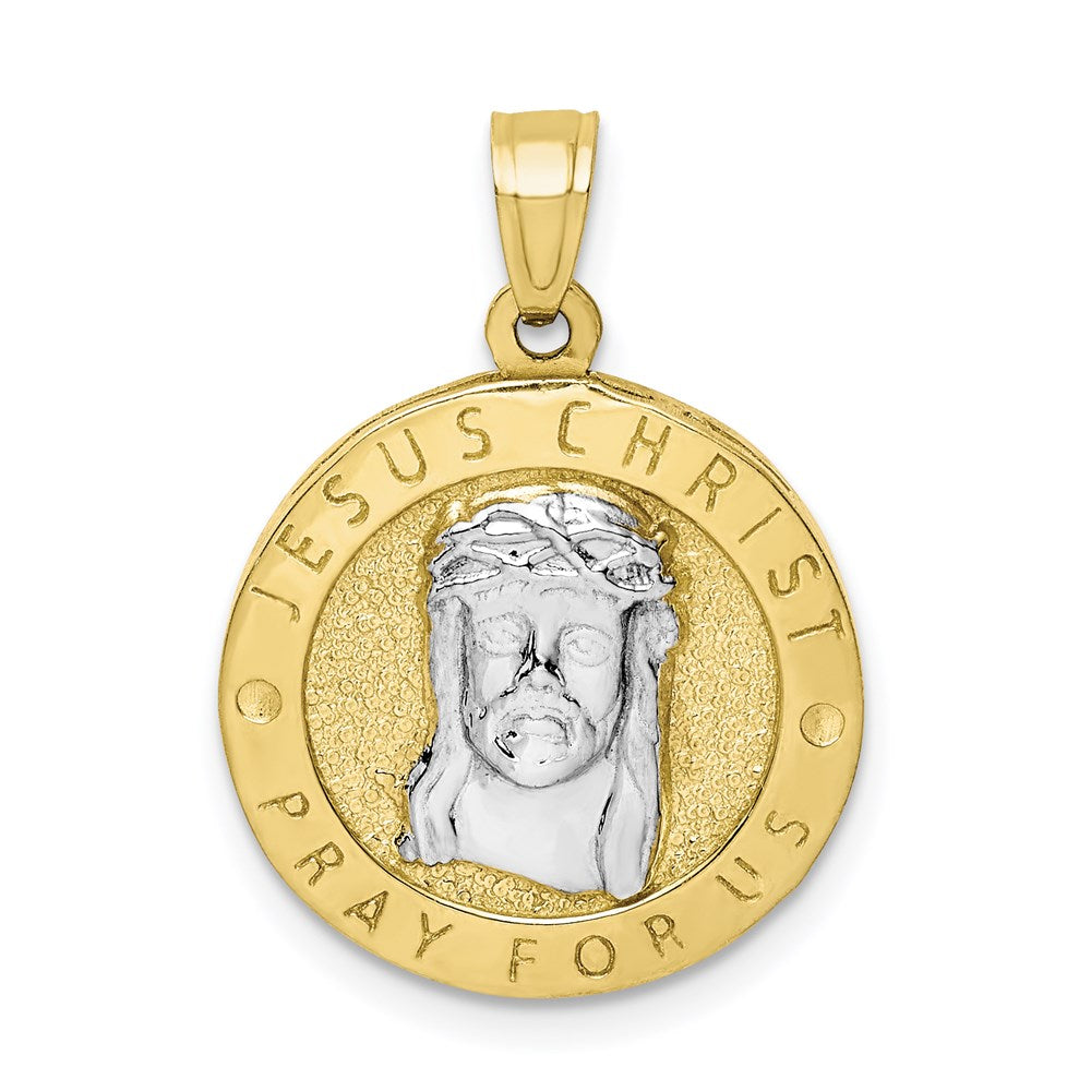 10k Yellow Gold w/Rhodium Reversible Jesus and Praying Hands Medal