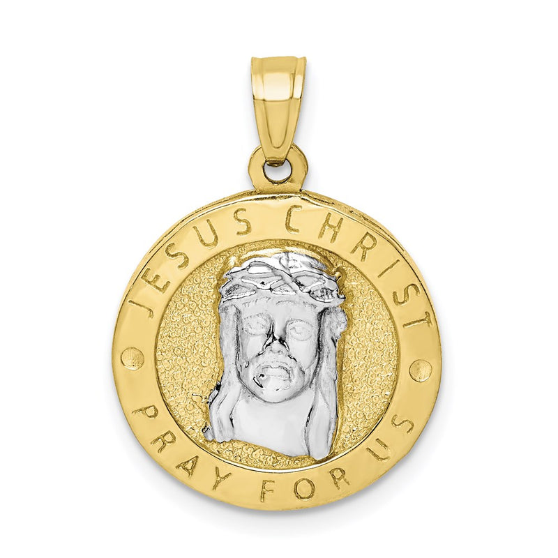 10k Yellow Gold w/Rhodium Reversible Jesus and Praying Hands Medal