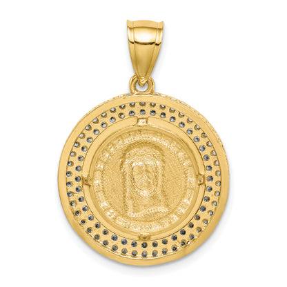 10k Yellow w/Rhodium 10K W/Rhodium CZ Channel Edge Pave Jesus Face Pendant