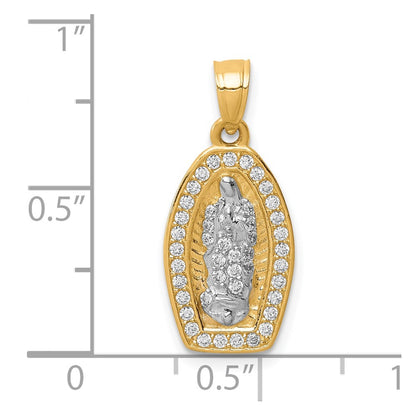 10k Yellow w/Rhodium 10K w/Rhodium CZ Pave Lady of Guadalupe Pendant