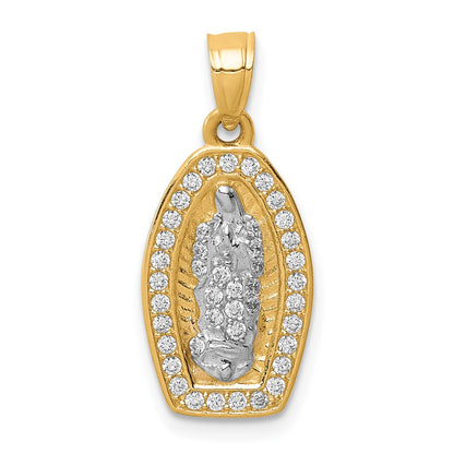 10k Yellow w/Rhodium 10K w/Rhodium CZ Pave Lady of Guadalupe Pendant
