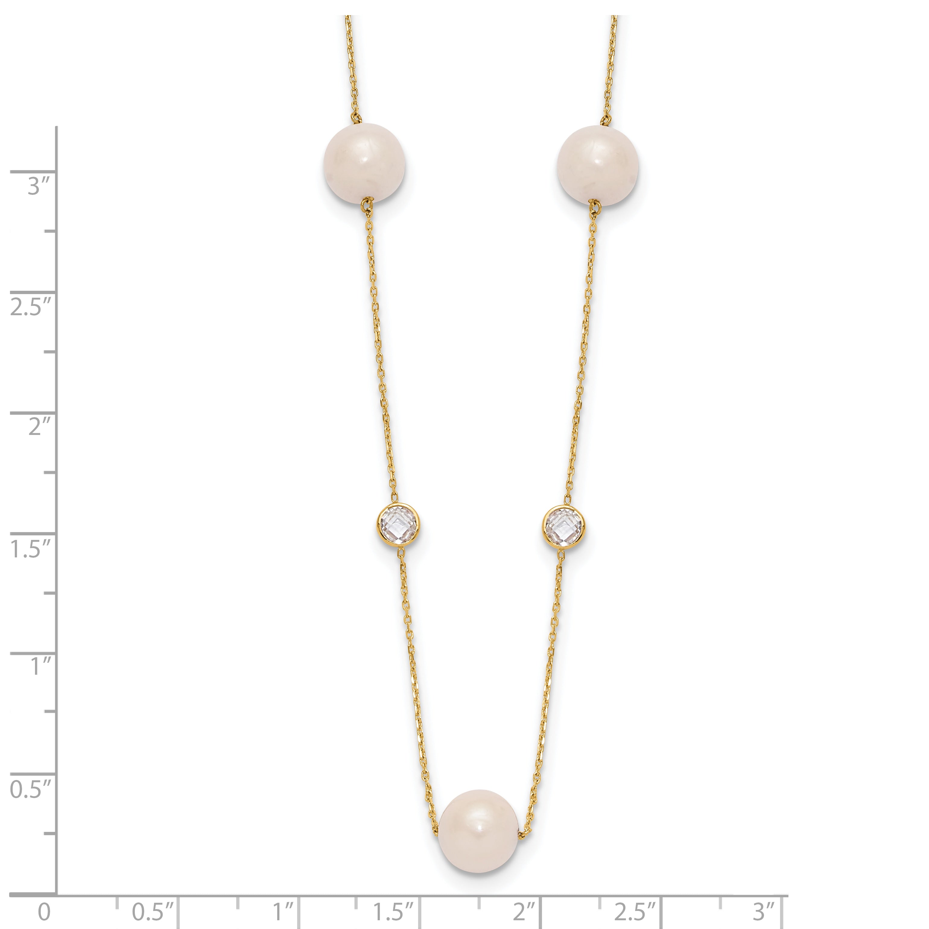 10K Yellow Gold 10K Polished Cz And 7-8mm Fwc Pearl 7 Station Necklace