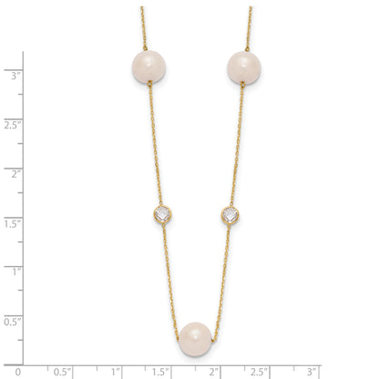 10K Yellow Gold 10K Polished Cz And 7-8mm Fwc Pearl 7 Station Necklace