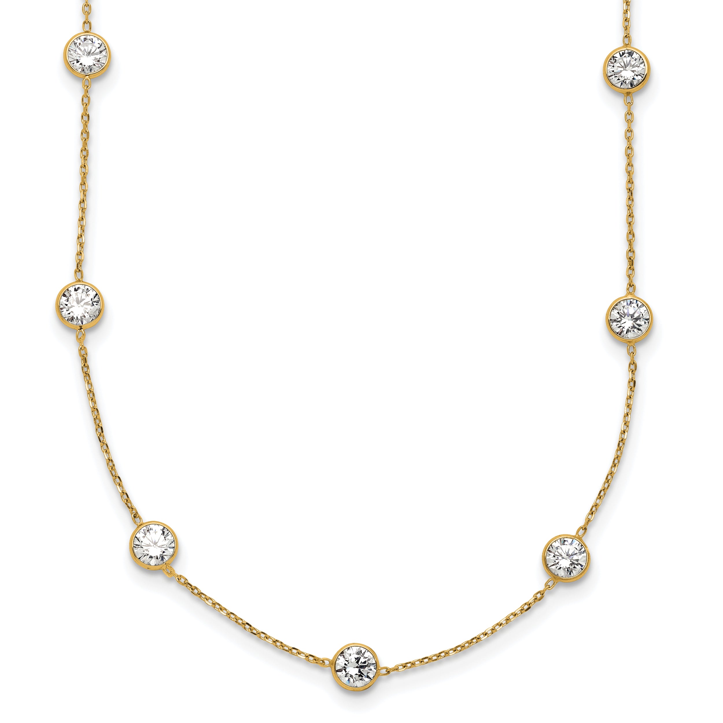 10K Yellow Gold 10K Polished Cz 7 Station Necklace