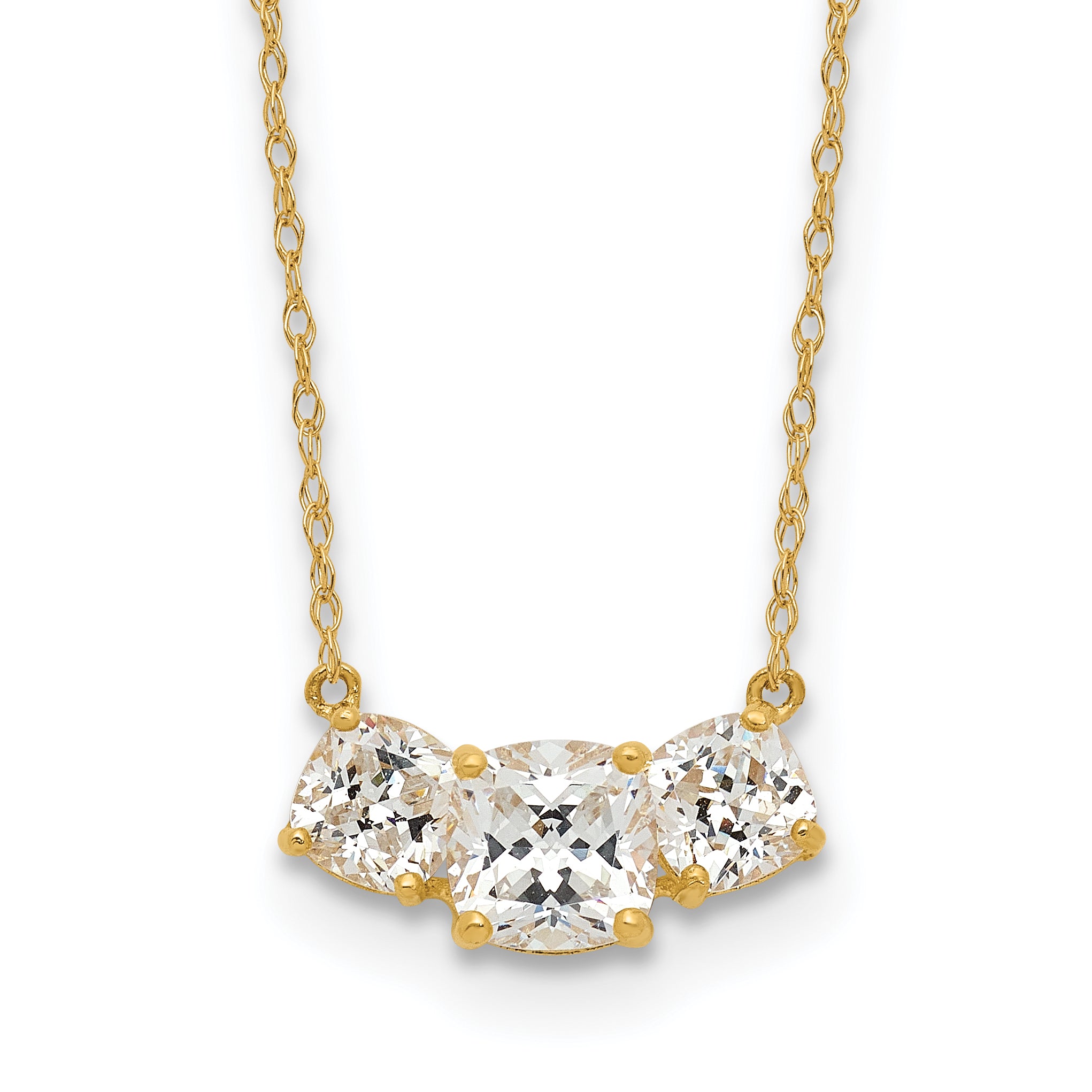 10K Yellow Gold 10K Polished 3-Stone Cz Necklace